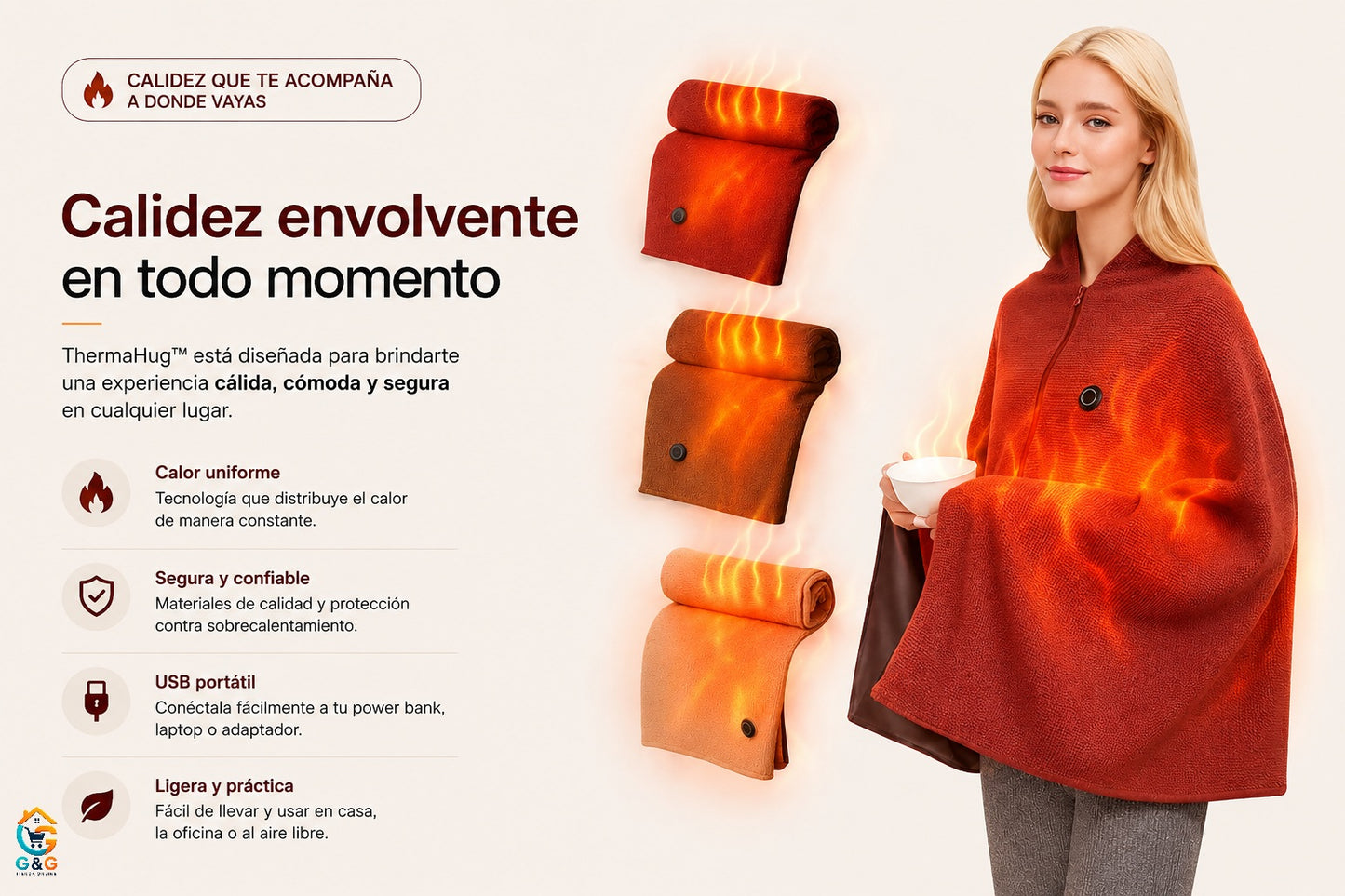 ThermaHug™ - Manta Térmica Eléctrica USB Tipo Poncho