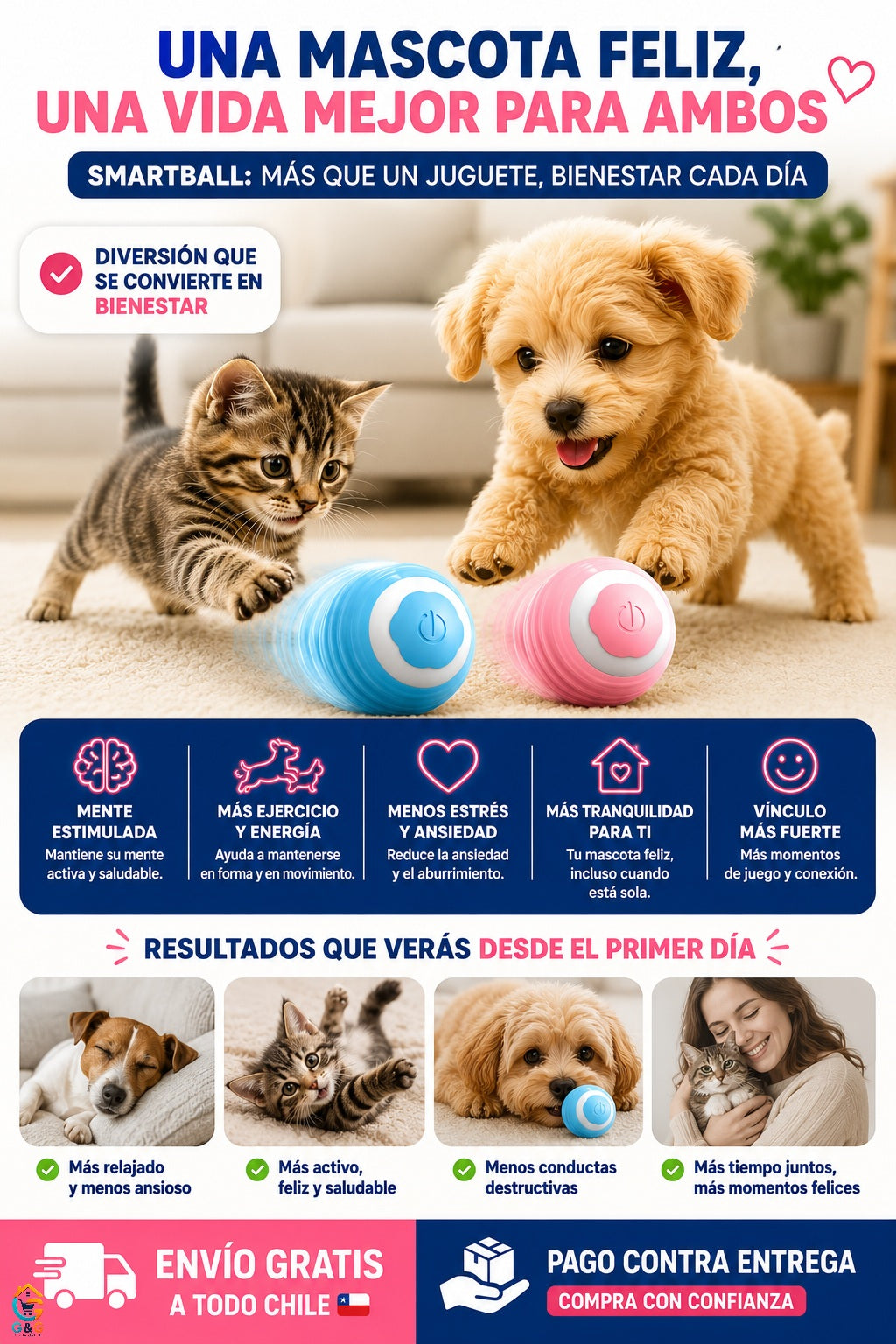 Pack 2x1 - SmartBall - Juguete - Pelota para Gatos y Perros Pequeños