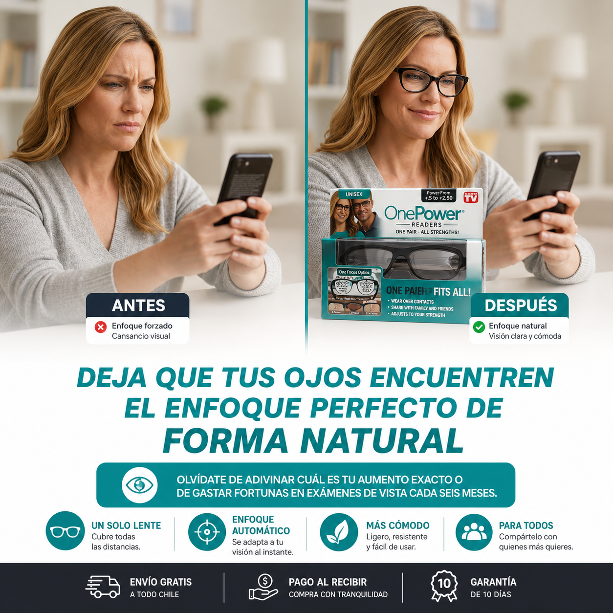 ONEPOWER Readers - Un lente, sin andar cambiando de gafas.