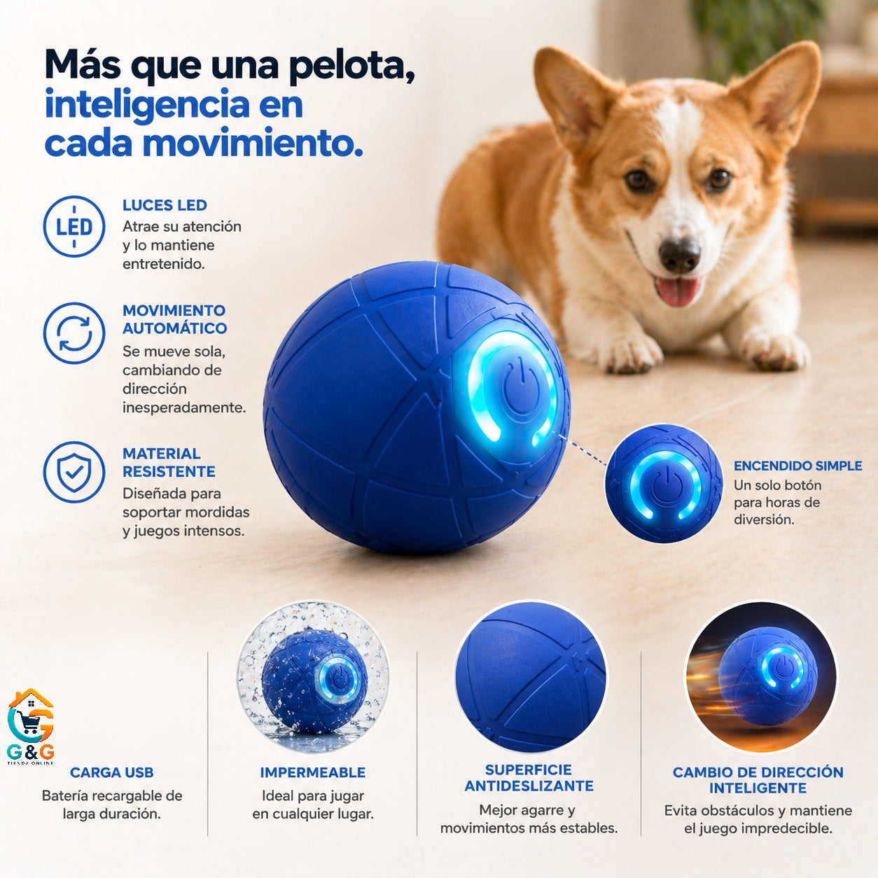 PELOTA INTELIGENTE INTERACTIVA PARA PERROS Y GATOS (LED)