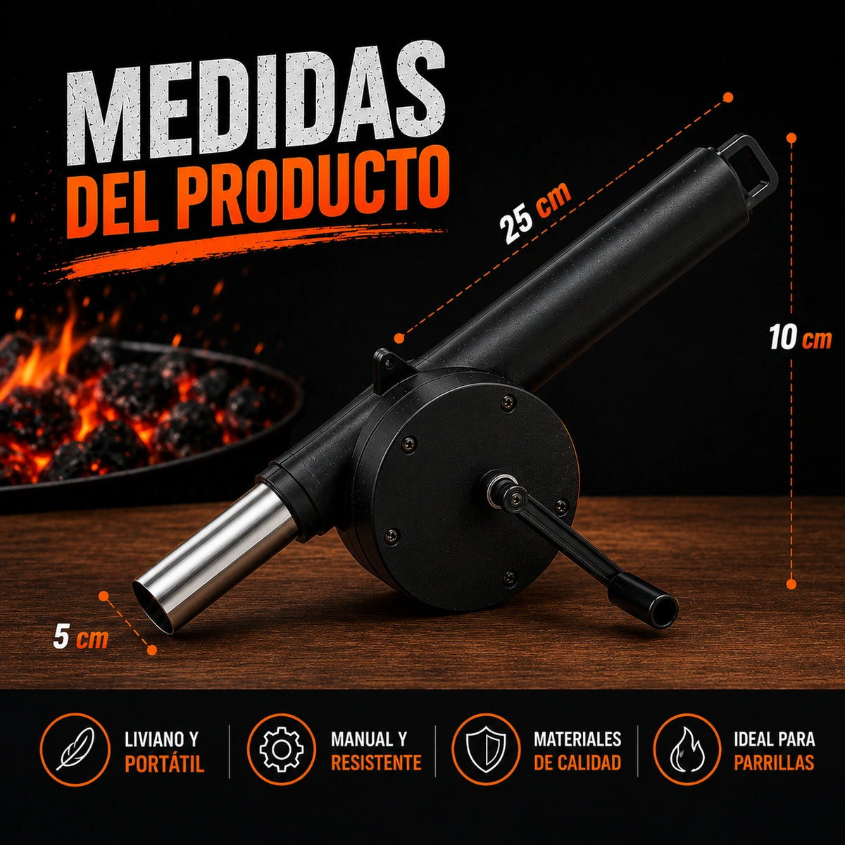 VientoBrasa Max - Fuego Listo Sin Enchufe ni Pilas