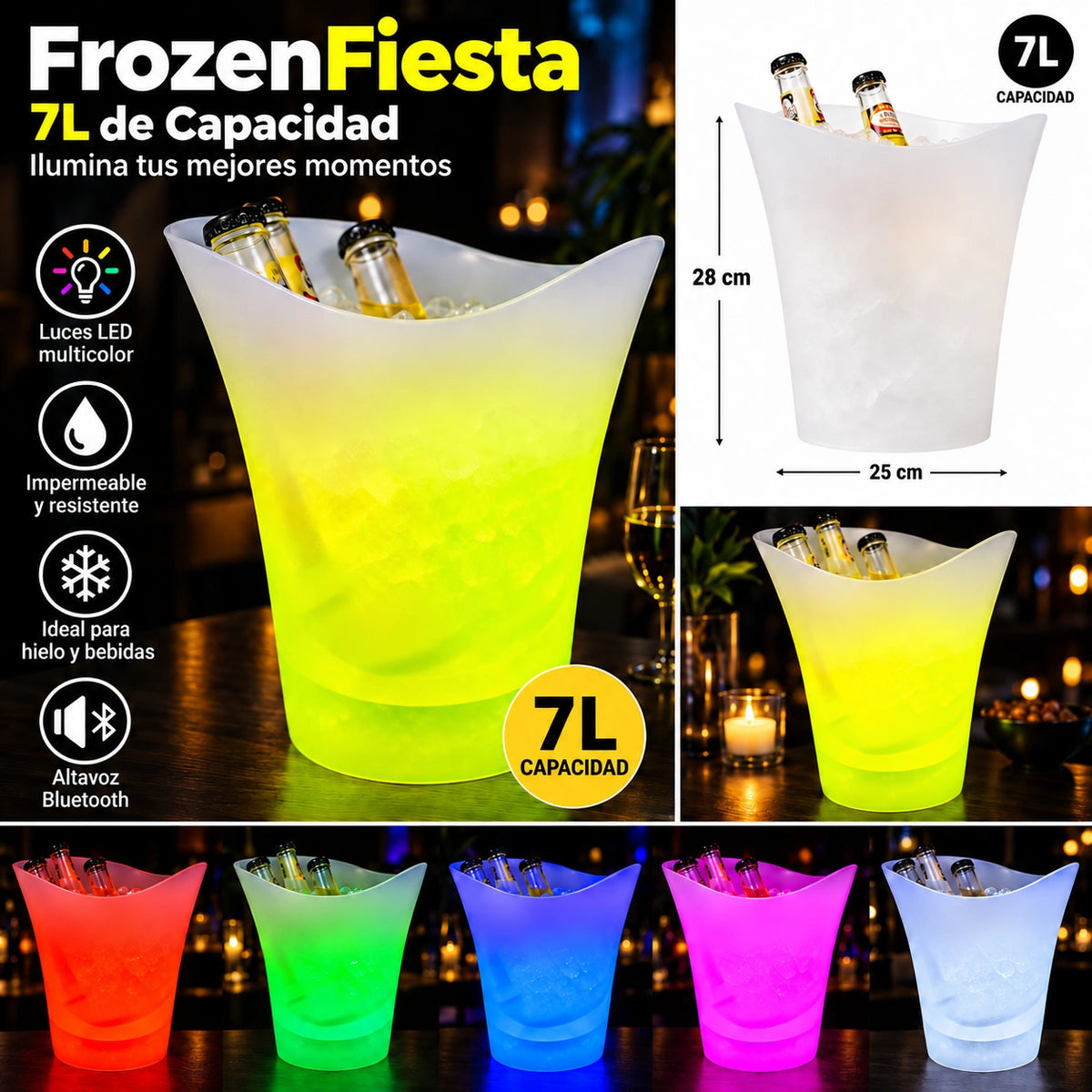 FrozenFiesta - Ilumina, Enfría y Suena en un Solo Balde