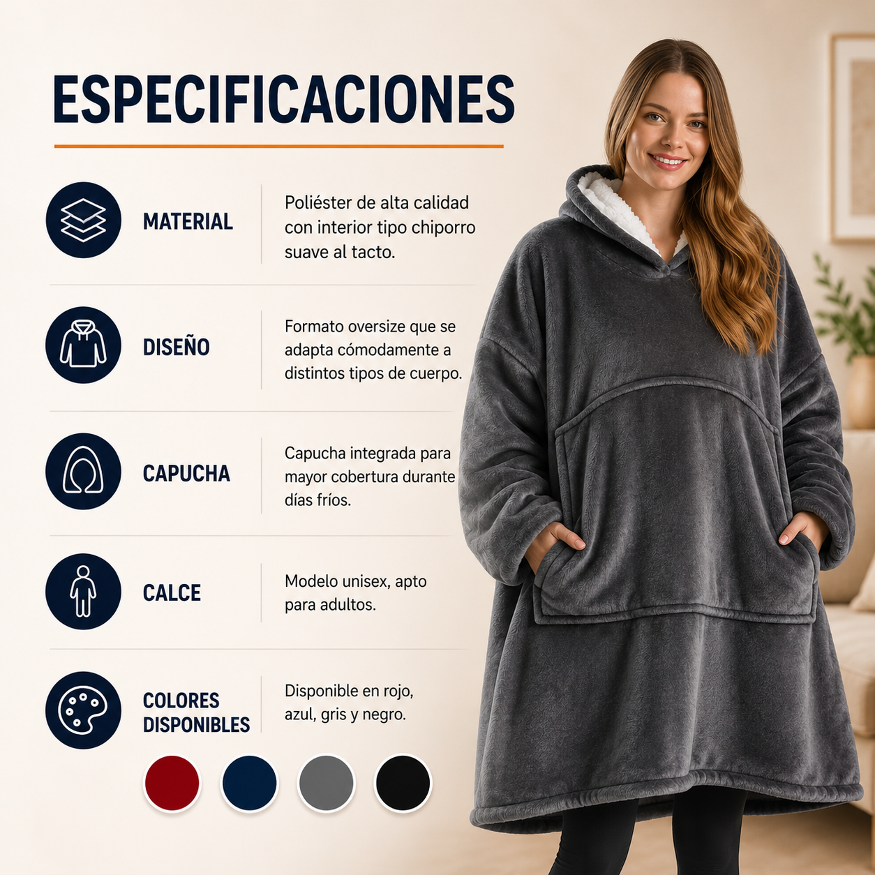 SherpaMax - Polerón con Capucha y Chiporro Oversize