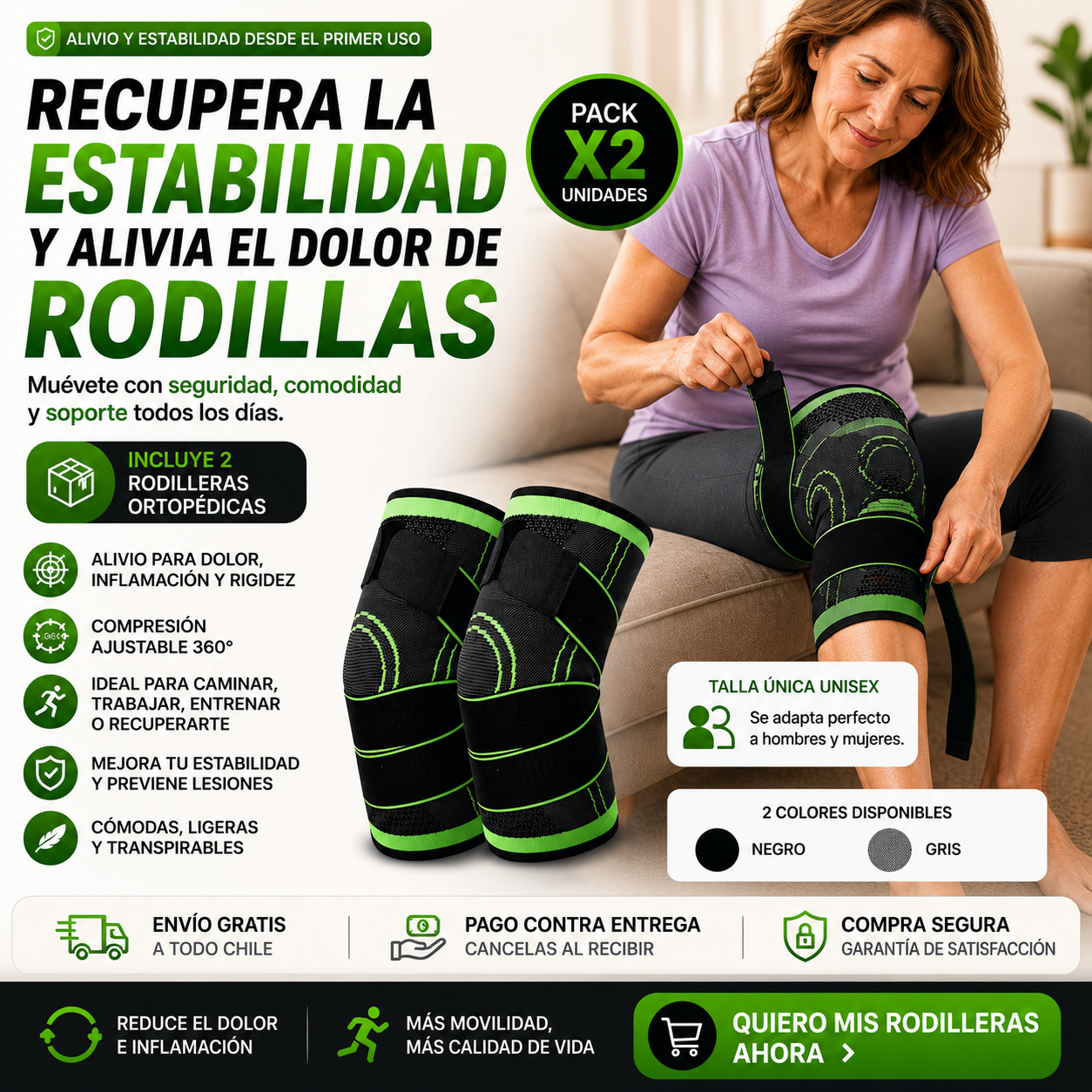 Pack 2 Rodilleras Ortopédicas De Compresión Ajustable