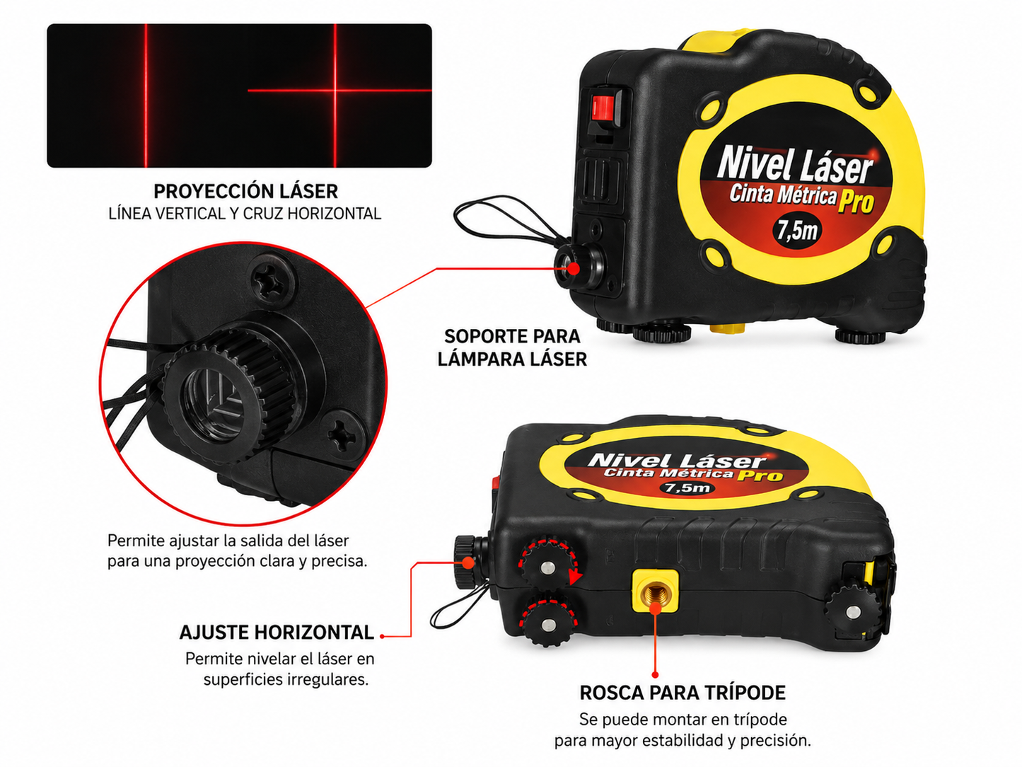 Huincha De Medir con Nivel y Laser