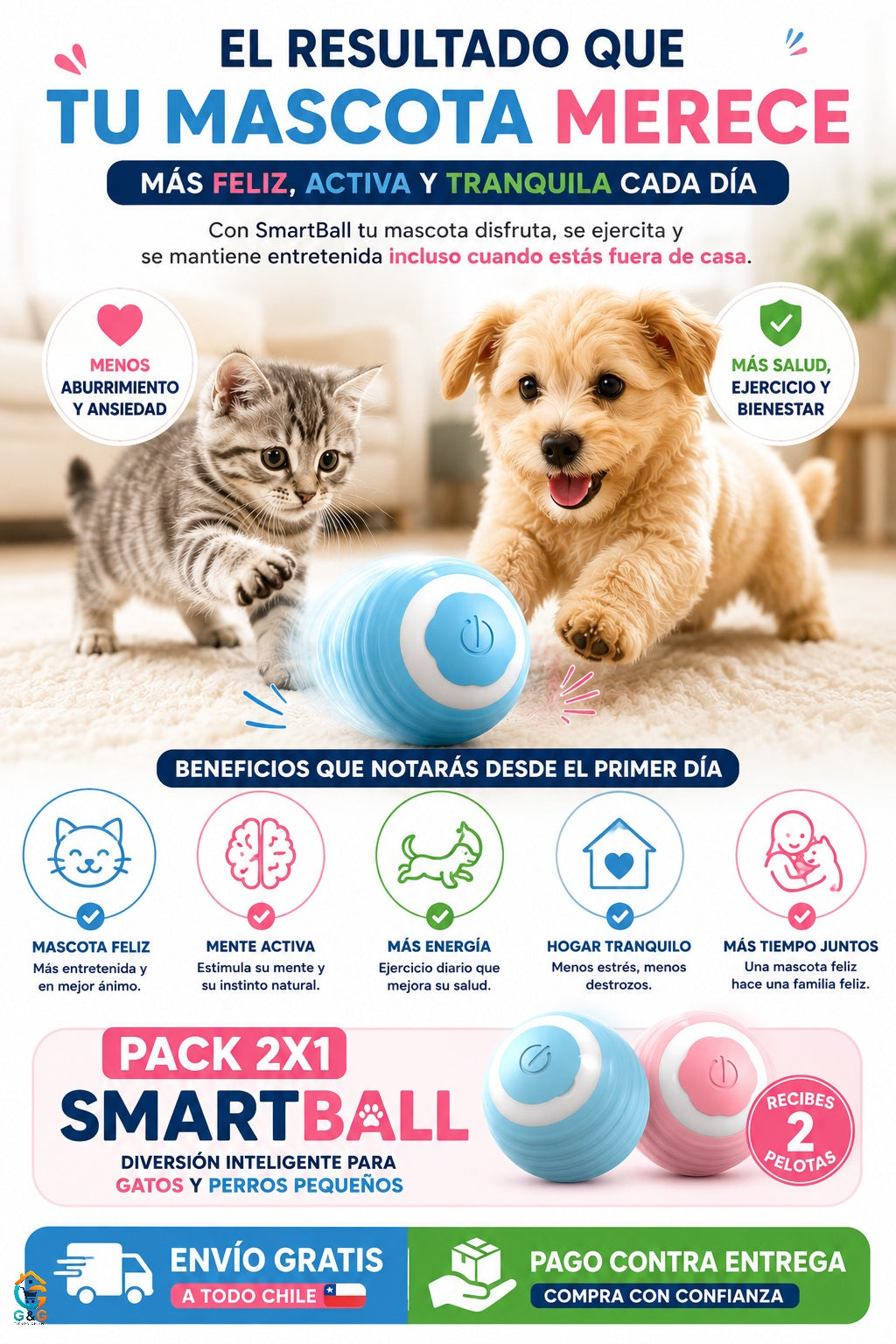 Pack 2x1 - SmartBall - Juguete - Pelota para Gatos y Perros Pequeños