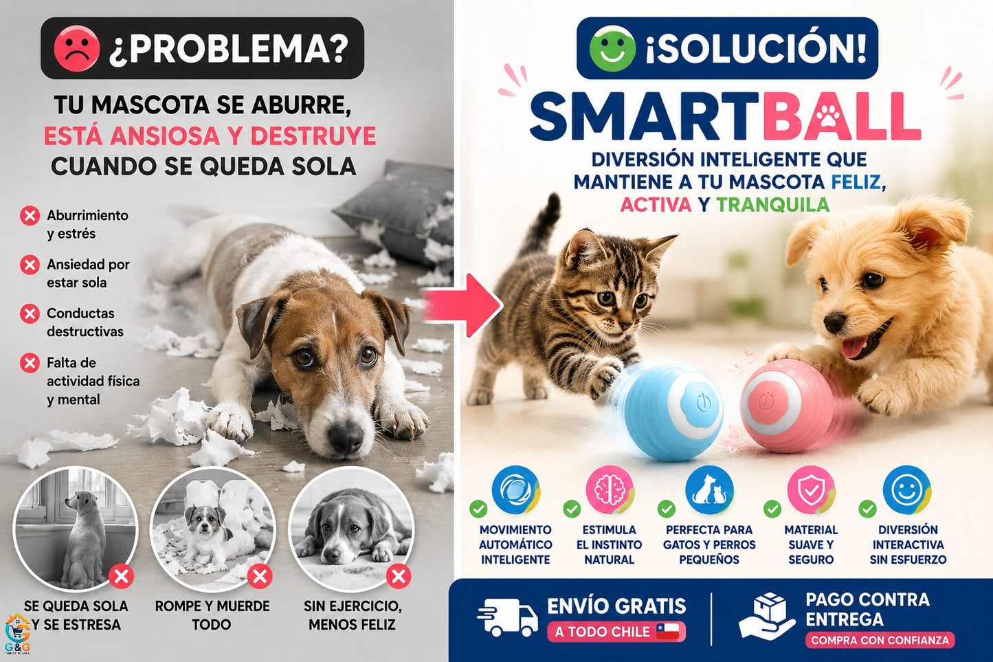 Pack 2x1 - SmartBall - Juguete - Pelota para Gatos y Perros Pequeños