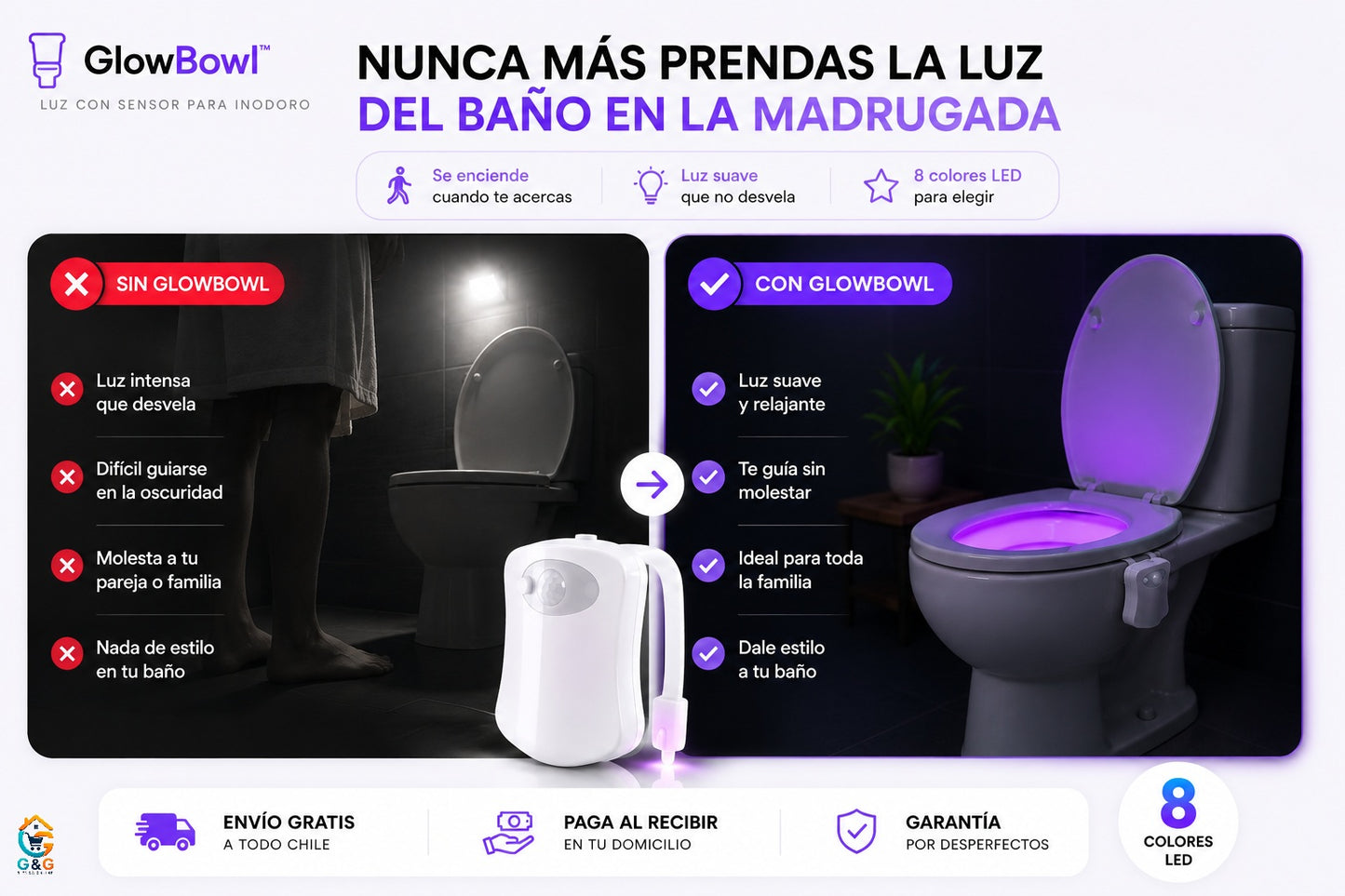 GlowBowl™ - Luz LED con sensor para inodoro