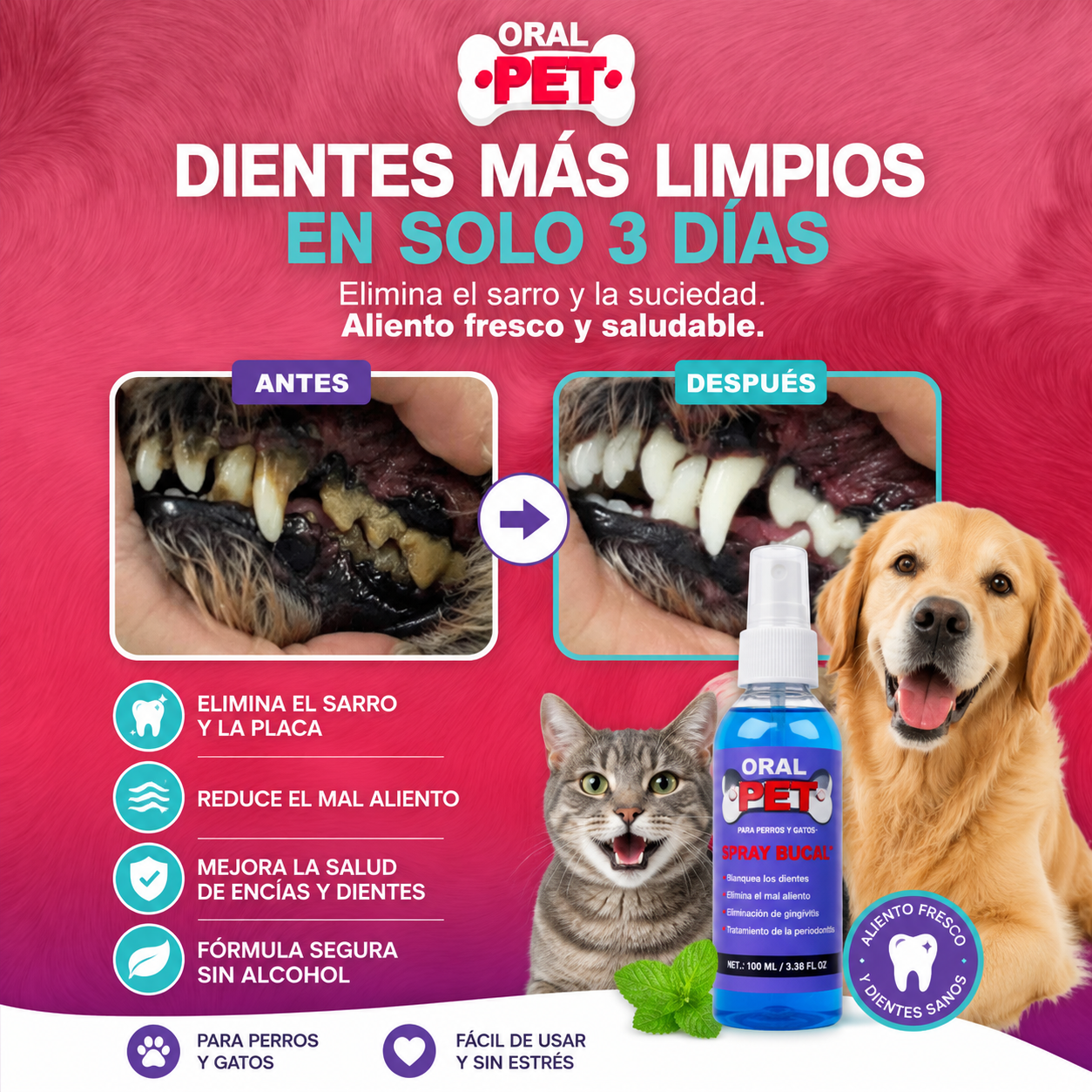 Oral Pet Spray Bucal Limpiador Mascotas