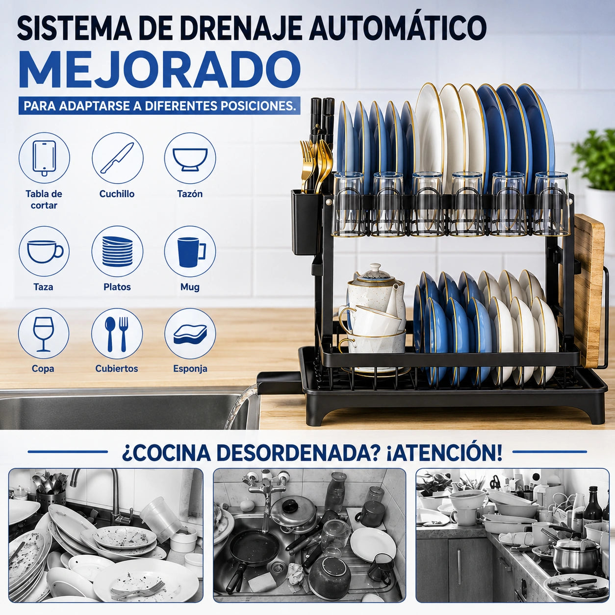 DrainMax Pro - Secaplatos 2.0, Tu Cocina Siempre Seca y Ordenada.
