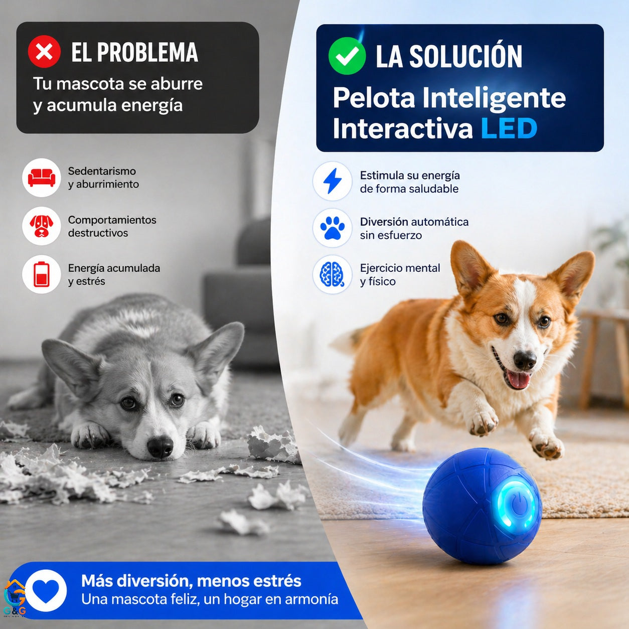 PELOTA INTELIGENTE INTERACTIVA PARA PERROS Y GATOS (LED)