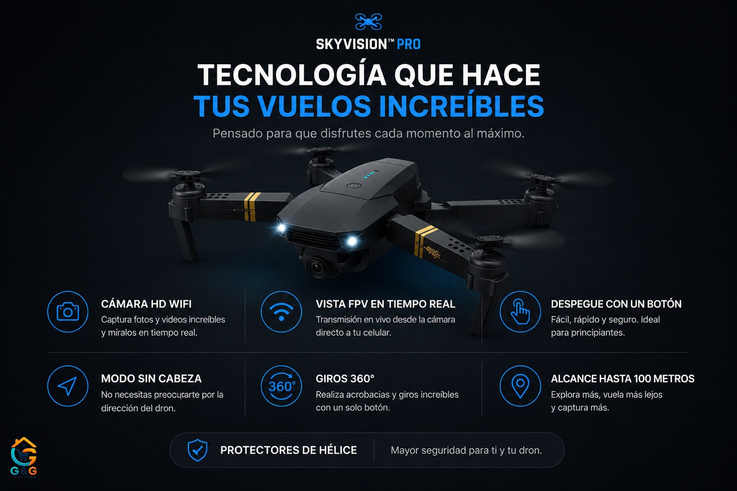 SkyVision™ - Dron Plegable Con Camara Wifi HD