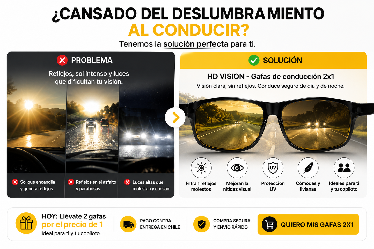 HD VISION - Gafas De Conducion 2x1 Dia Y Noche