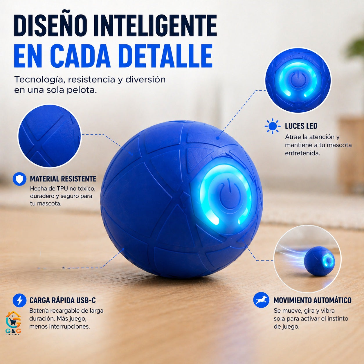 PELOTA INTELIGENTE INTERACTIVA PARA PERROS Y GATOS (LED)