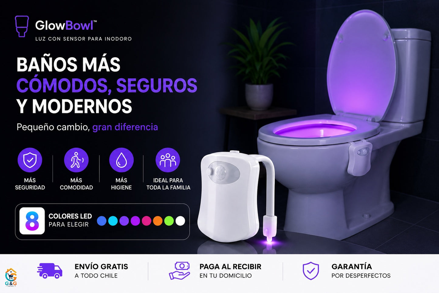 GlowBowl™ - Luz LED con sensor para inodoro