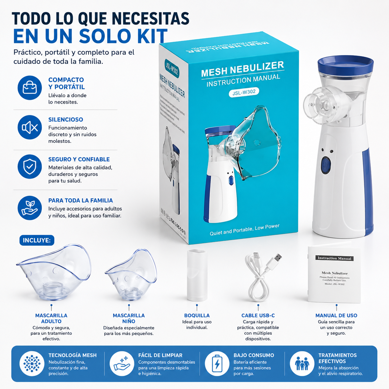 Kit Nebulizador Portátil - Nebulización precisa.