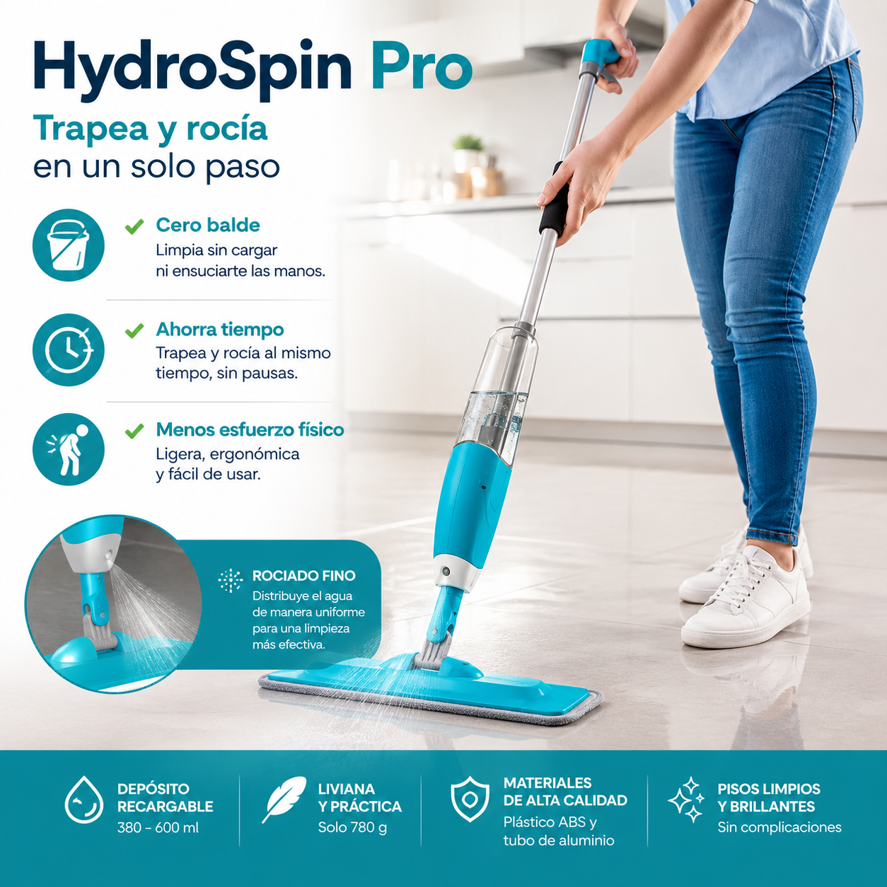 HydroSpin Pro - Trapea y rocía en un solo paso