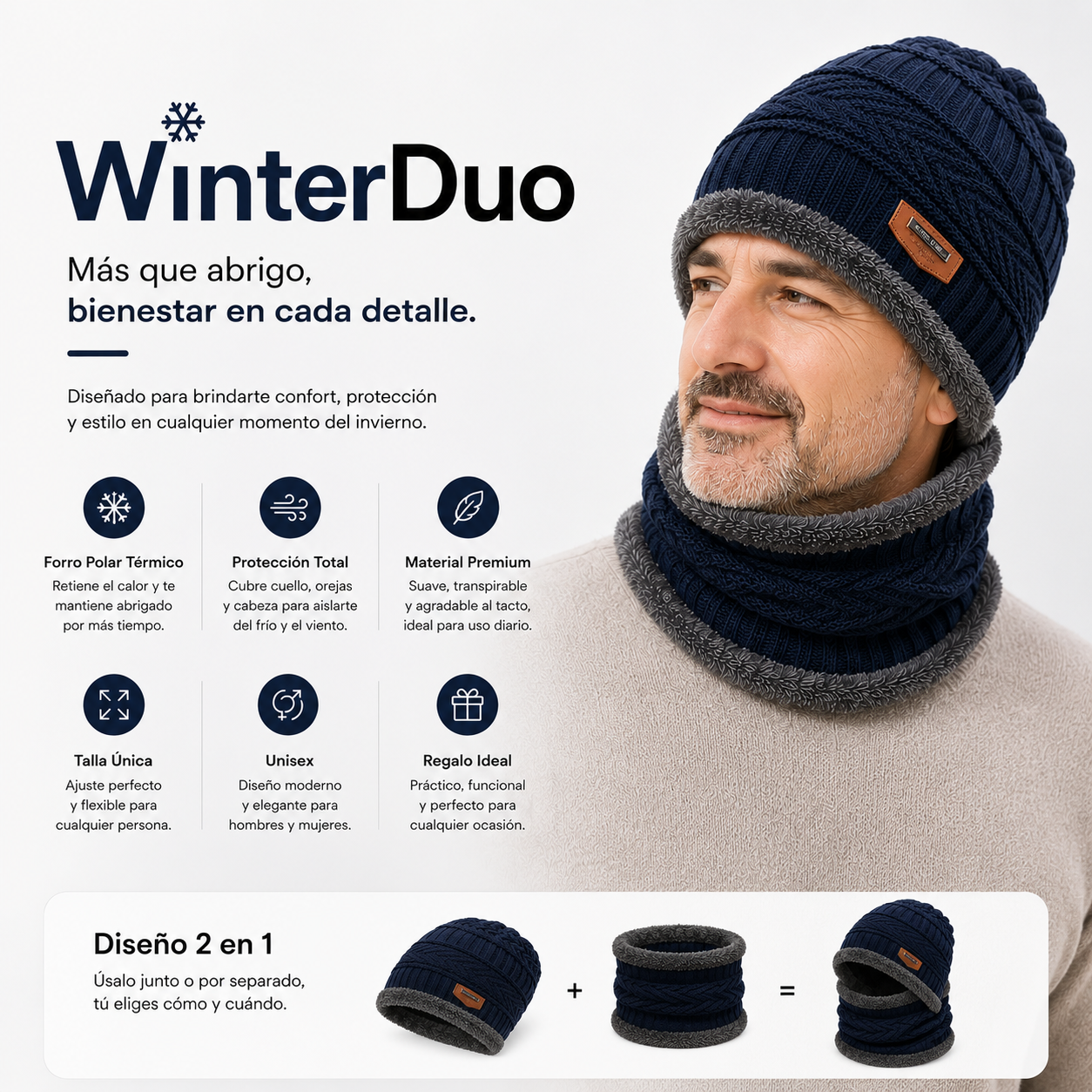 WinterDuo - El calor de gorro y bufanda en uno solo