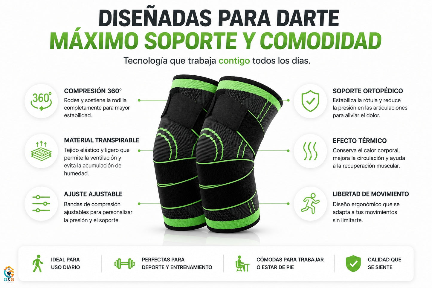 Pack 2 Rodilleras Ortopédicas De Compresión Ajustable