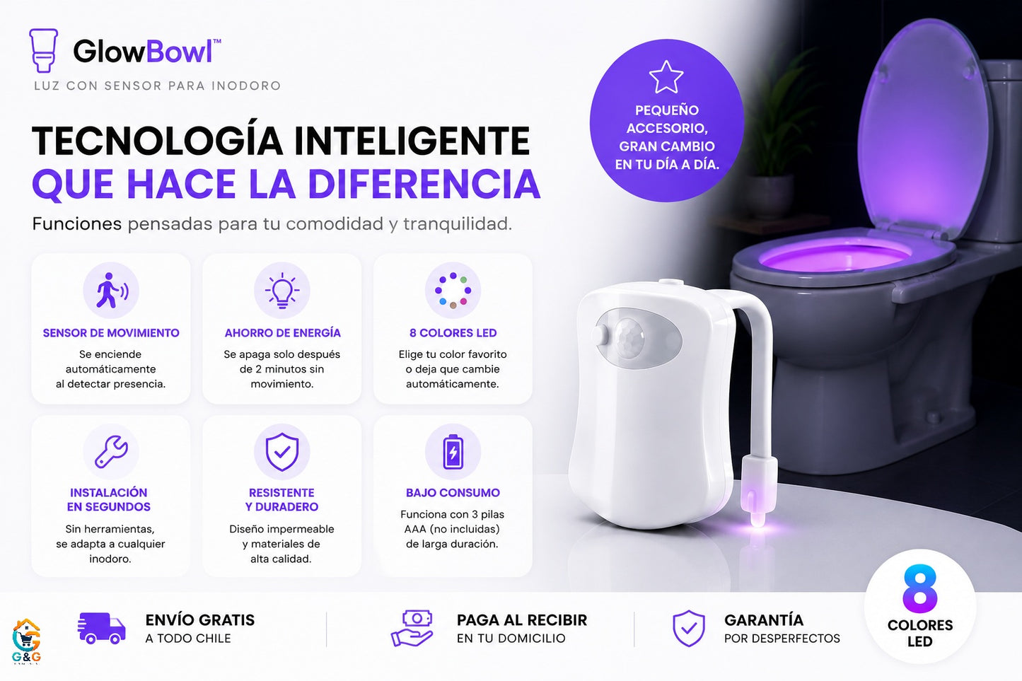 GlowBowl™ - Luz LED con sensor para inodoro