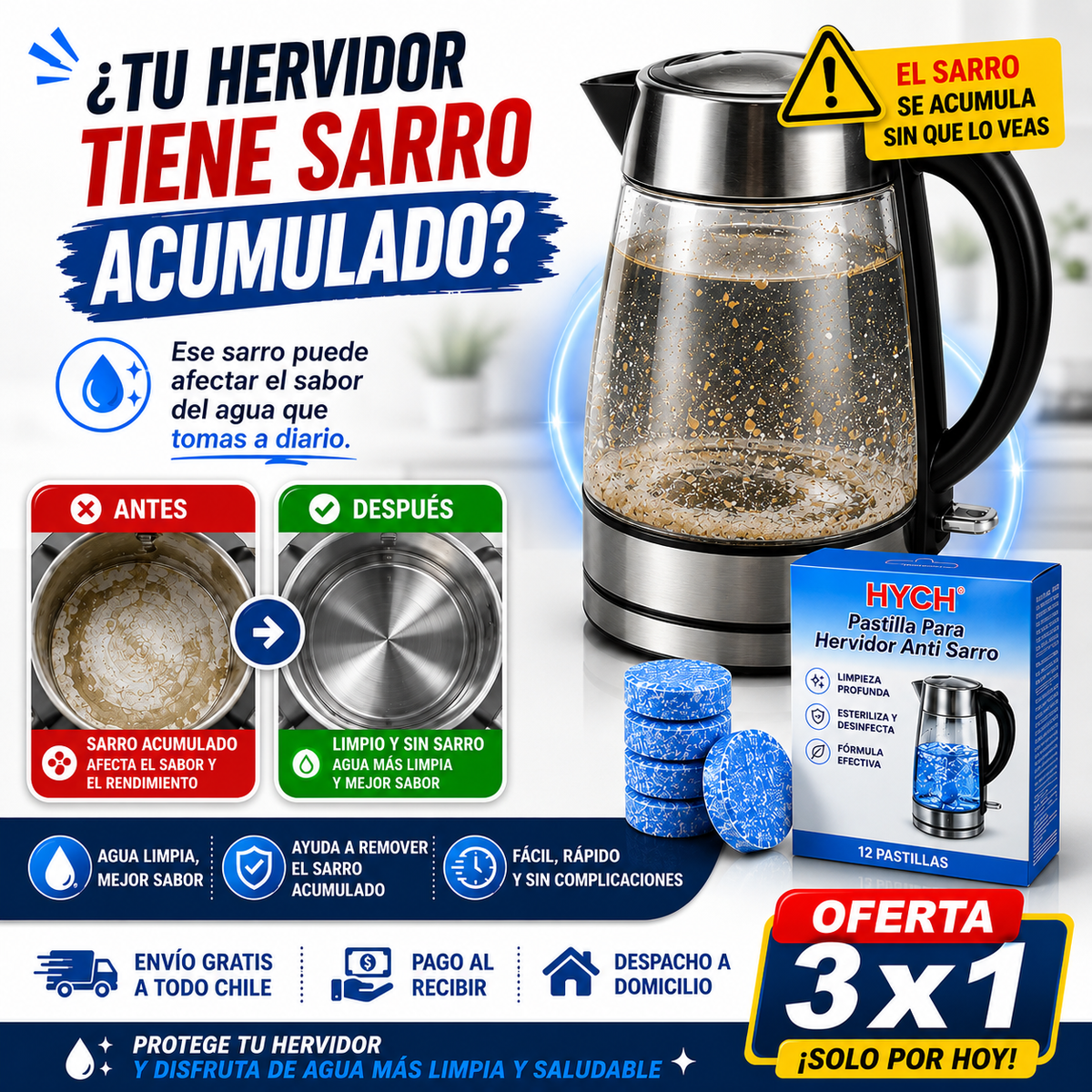 PACK 3 x 1 - PASTILLA HYCH® PARA HERVIDOR - ANTI SARRO (36 Pastillas)