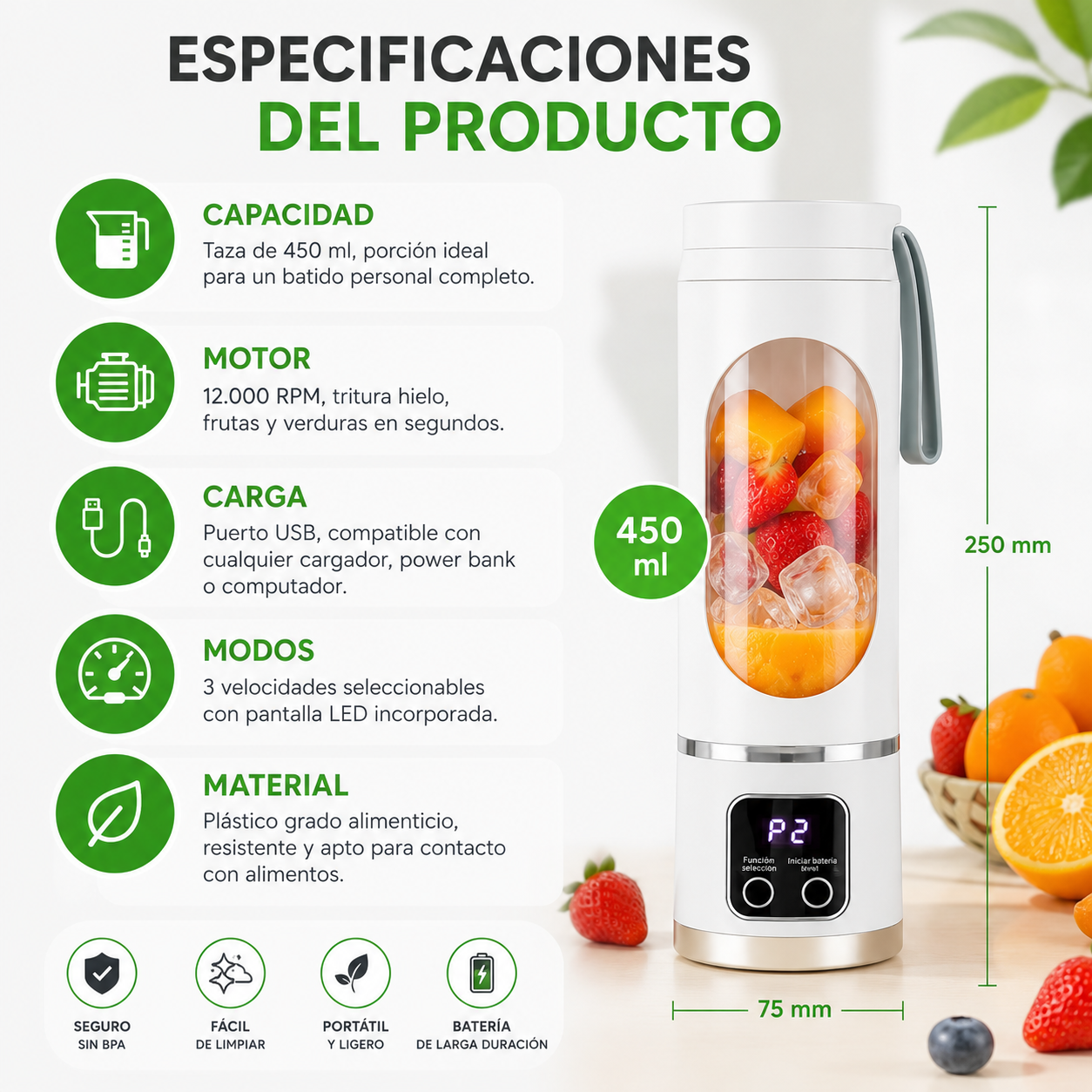 NutriShot Pro - Batidos y smoothies listos al instante, sin cables