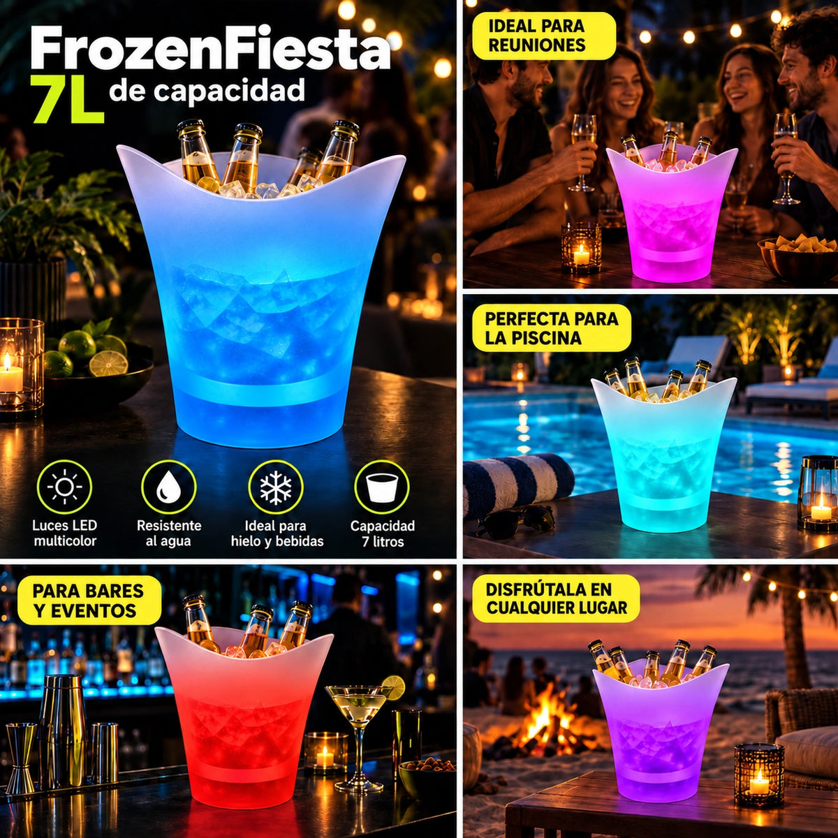 FrozenFiesta - Ilumina, Enfría y Suena en un Solo Balde