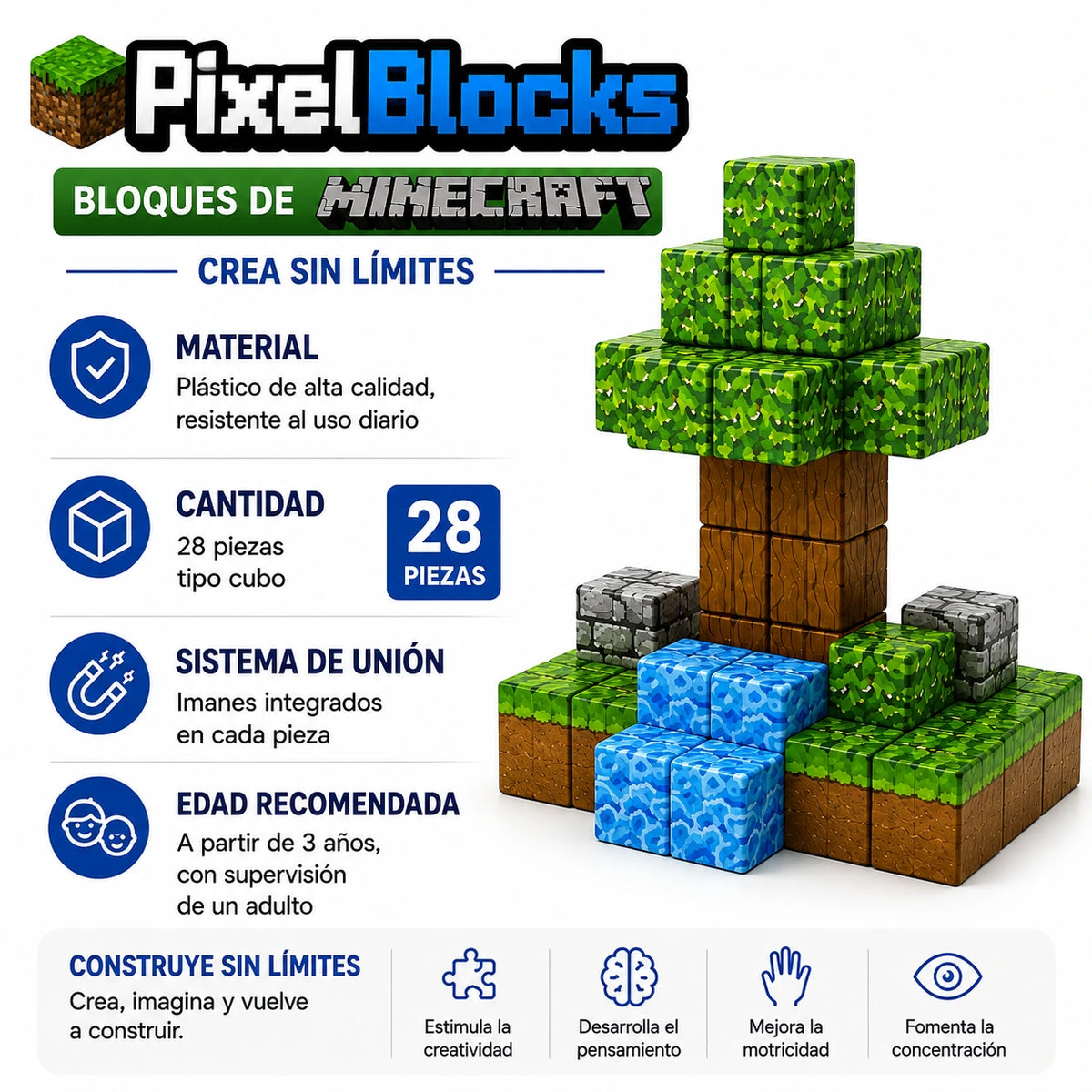 PixelBlocks MineCraft - Crea sin reglas, arma tu aventura (28 P)