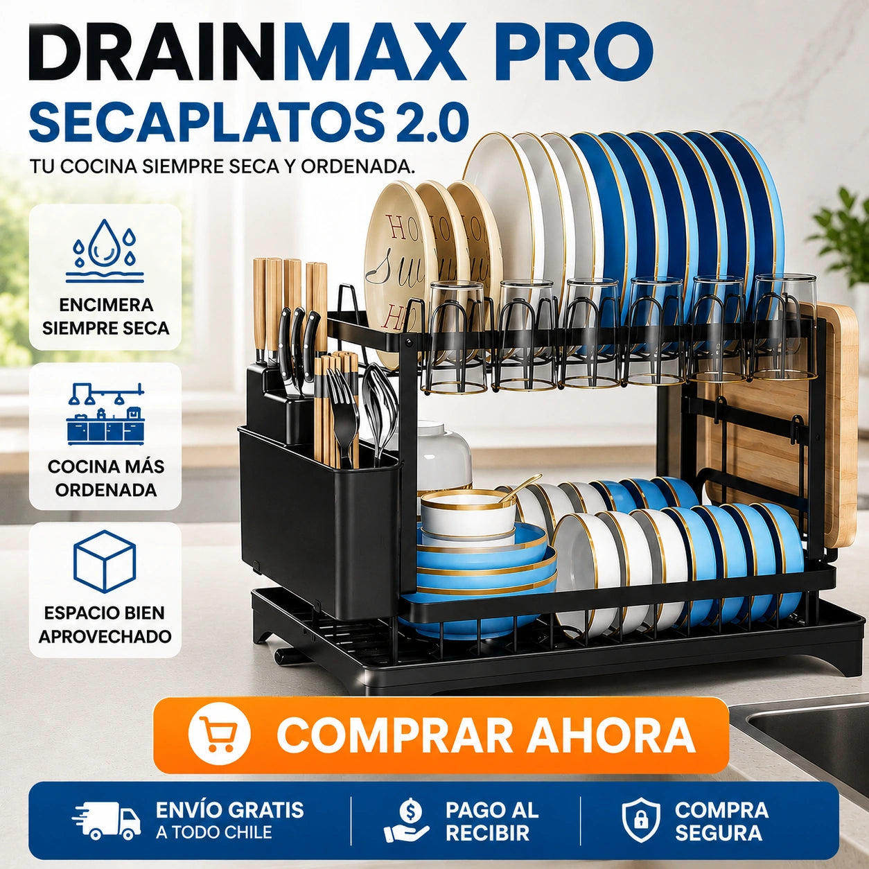 DrainMax Pro - Secaplatos 2.0, Tu Cocina Siempre Seca y Ordenada.