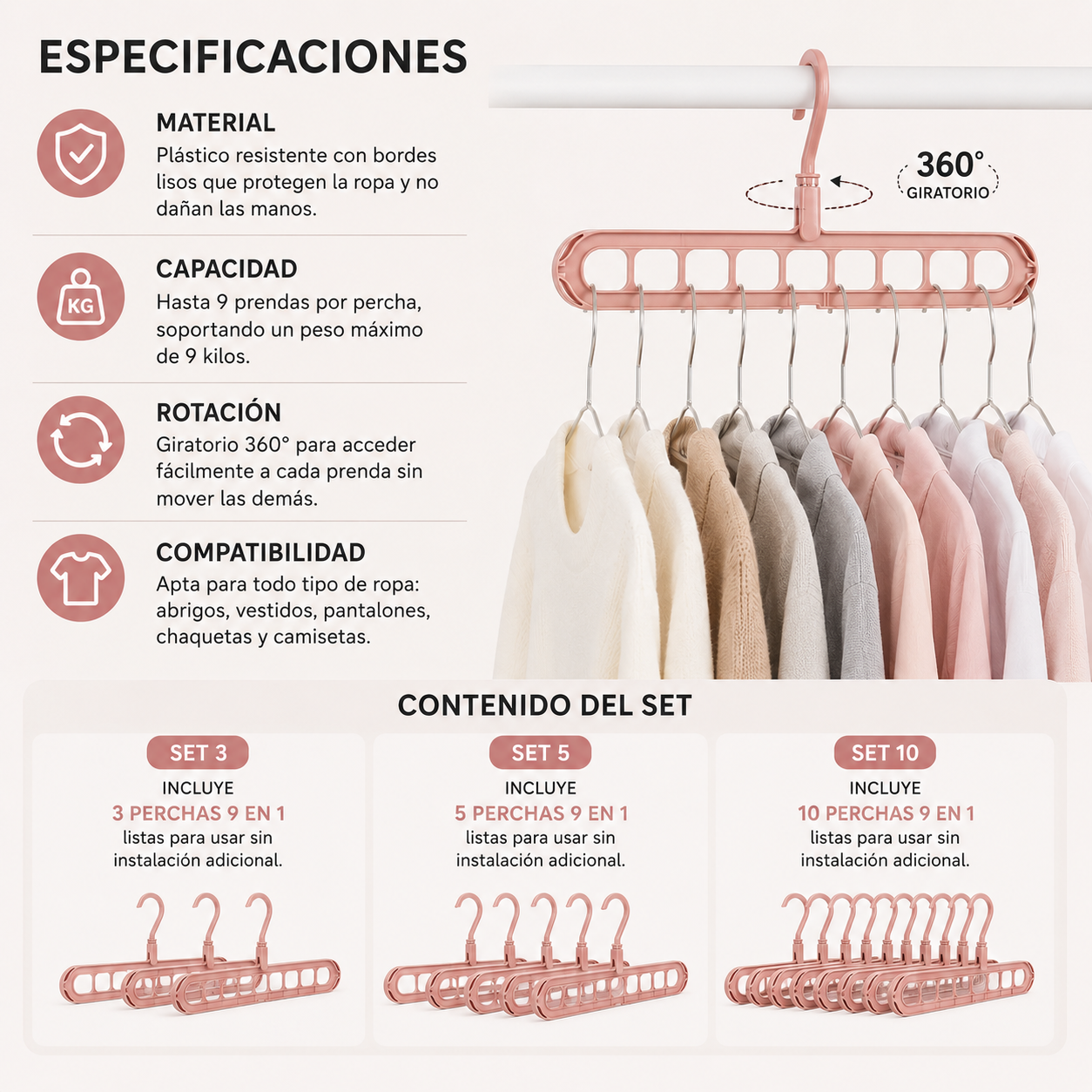 Set Perchas de Ropa 9 en 1