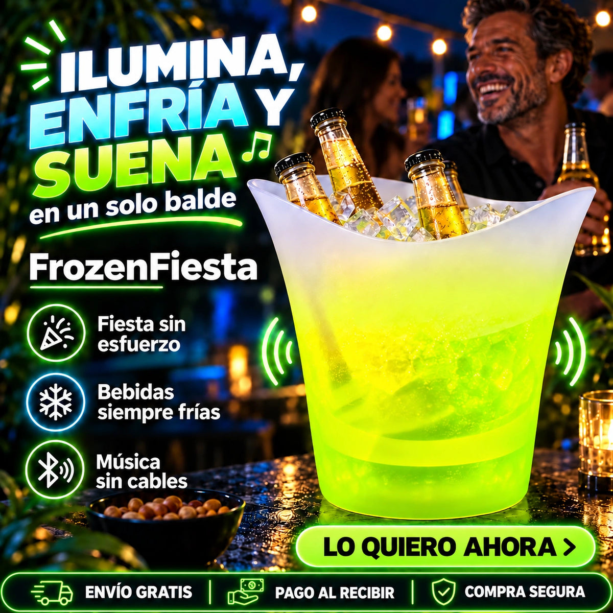 FrozenFiesta - Ilumina, Enfría y Suena en un Solo Balde