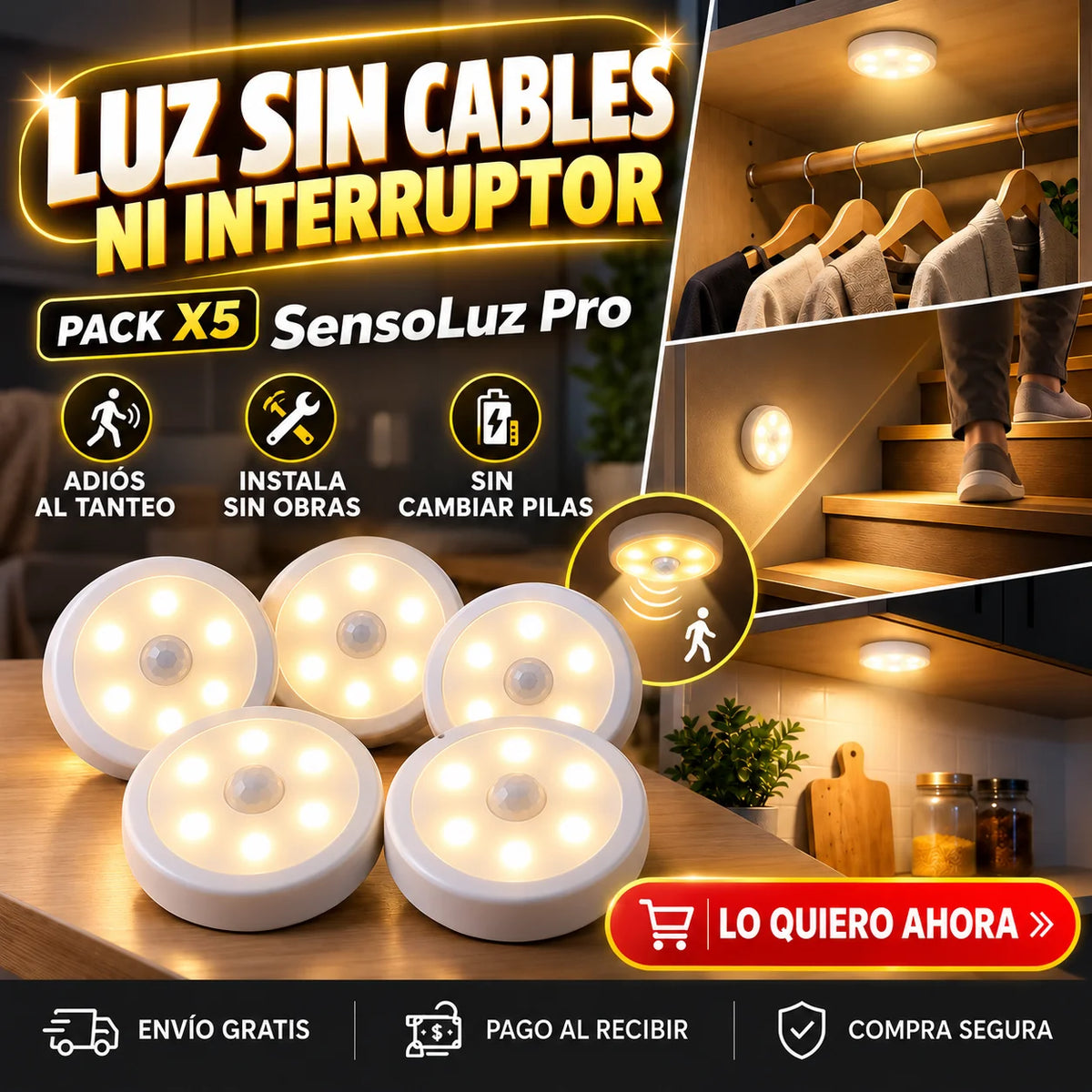Pack 5 SensoLuz Pro - Luz Sin Cables ni Interruptor