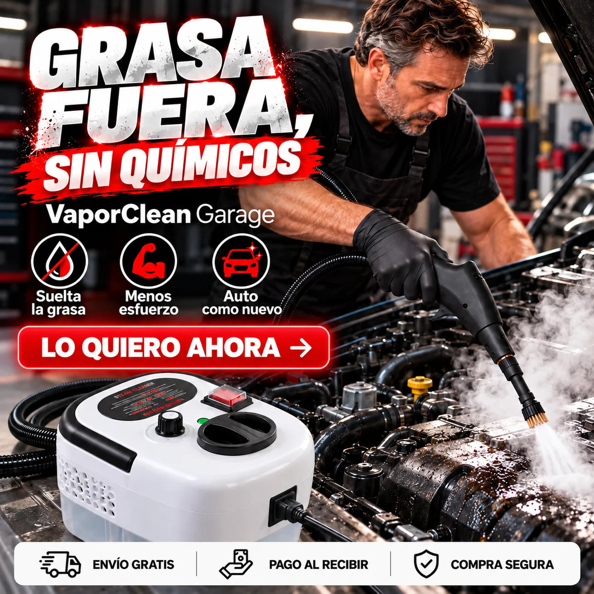 VaporClean Garage - Grasa Fuera, Sin Químicos