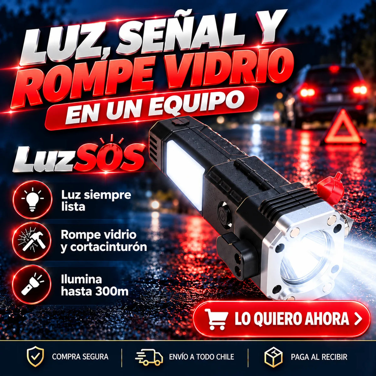 LuzSOS - Luz, señal y rompe vidrio en un equipo
