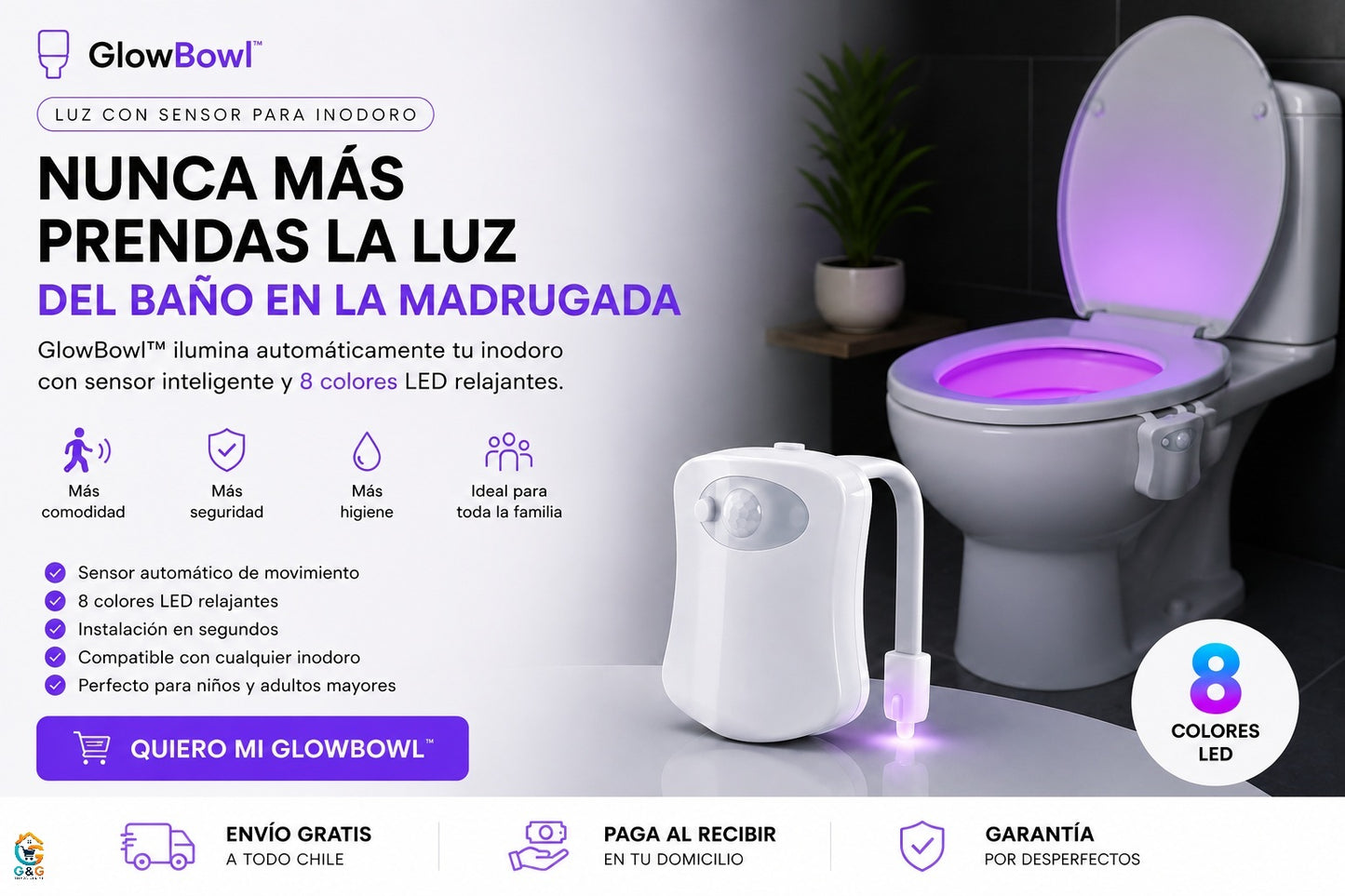 GlowBowl™ - Luz LED con sensor para inodoro