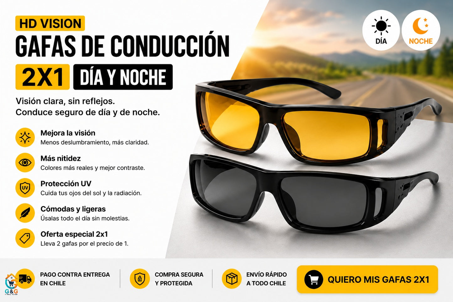 HD VISION - Gafas De Conducion 2x1 Dia Y Noche