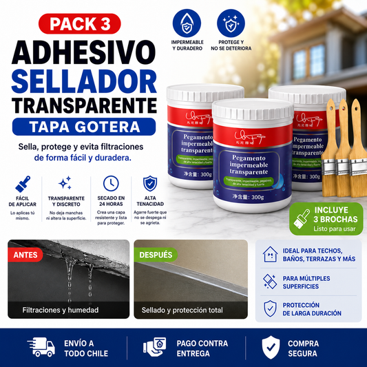 PACK 3 ADHESIVO SELLADOR TRANSPARENTE TAPA GOTERA