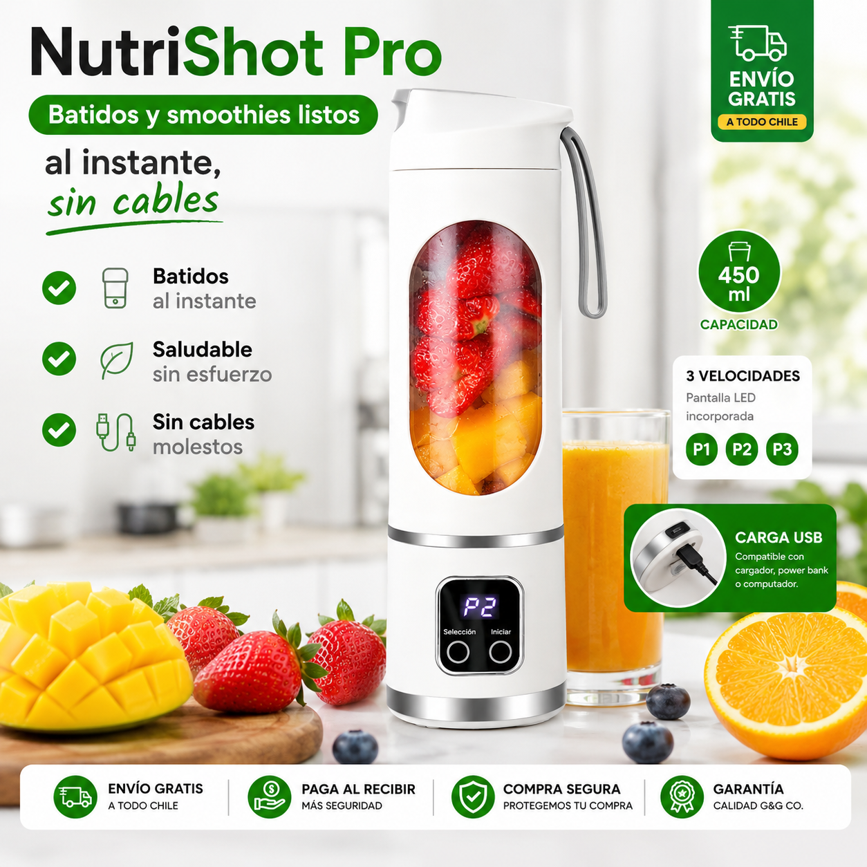 NutriShot Pro - Batidos y smoothies listos al instante, sin cables