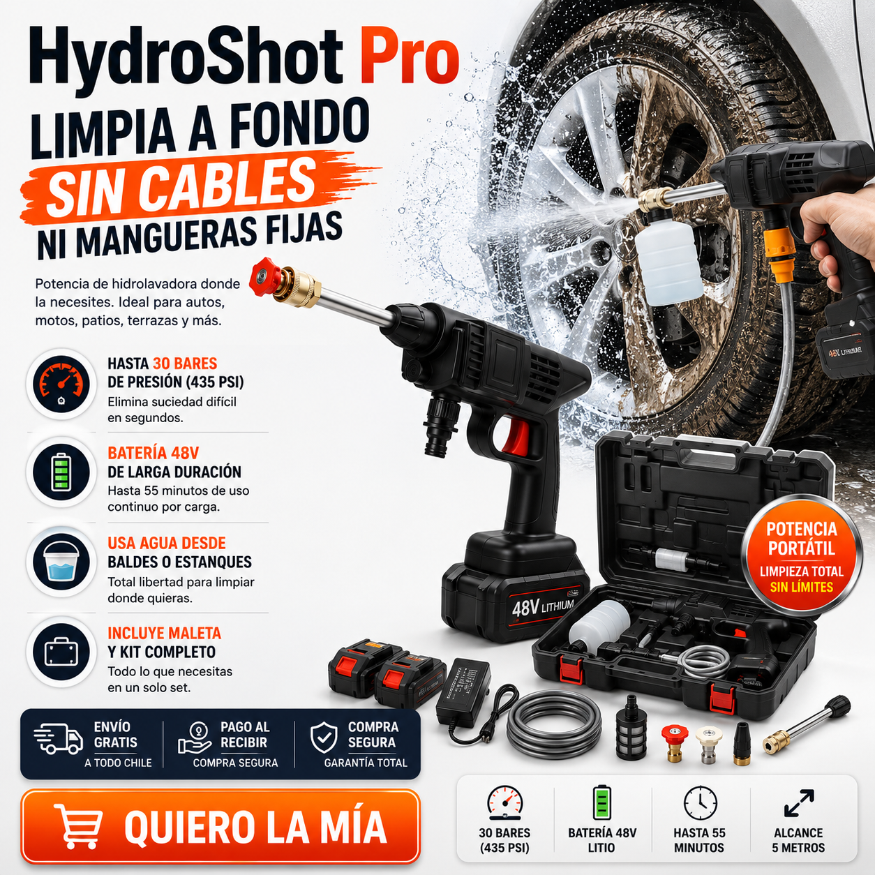 HydroShot Pro - Limpia a fondo sin cables ni mangueras fijas
