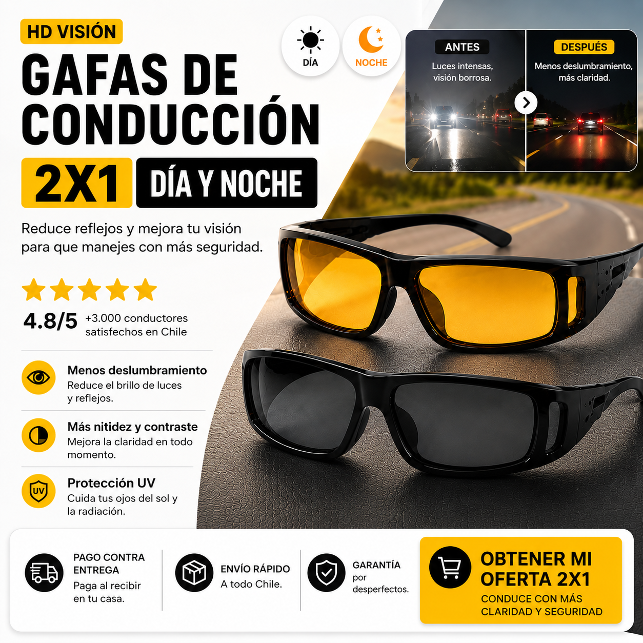 HD VISION - Gafas De Conducción 2x1 Dia Y Noche