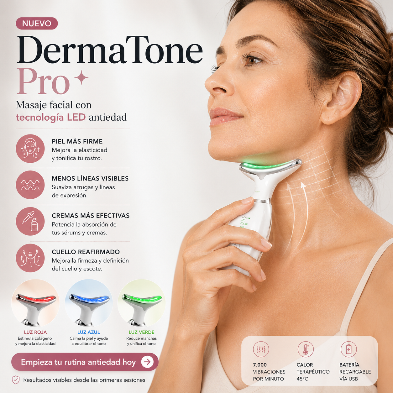 DermaTone Pro – Masaje facial con tecnología LED antiedad