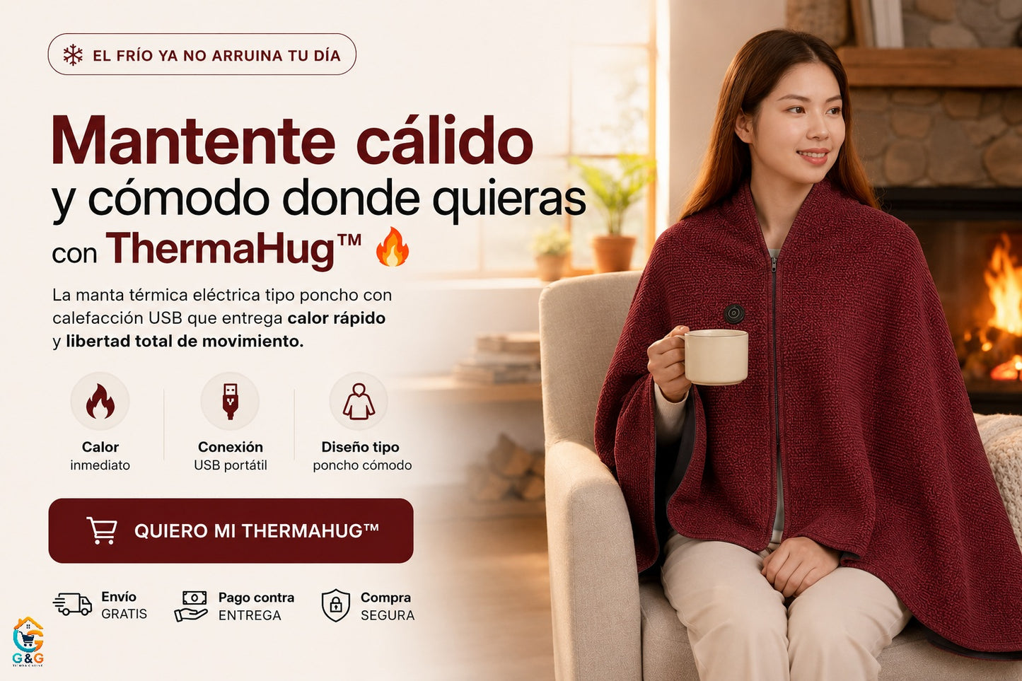 ThermaHug™ - Manta Térmica Eléctrica USB Tipo Poncho