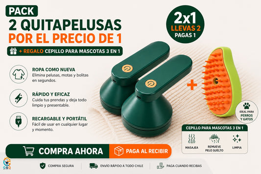 PACK QuitaPelusas Eléctrico + Cepillo a Vapor 3 en 1
