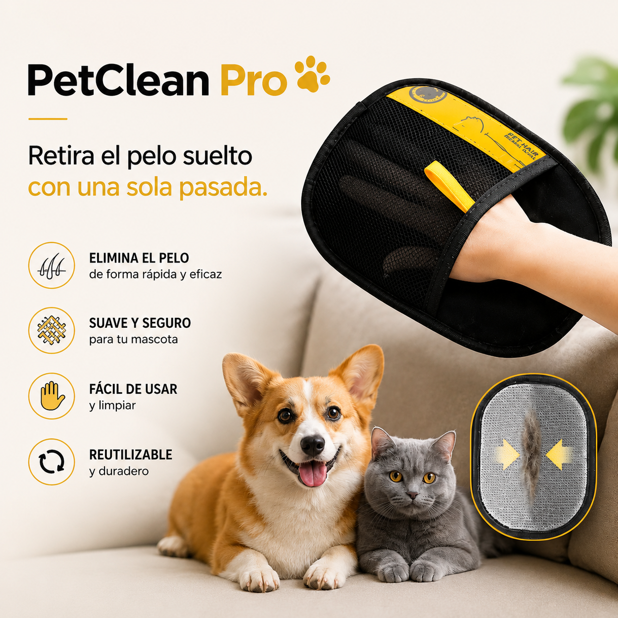 PetClean Pro - Retira el pelo suelto con una sola pasada.