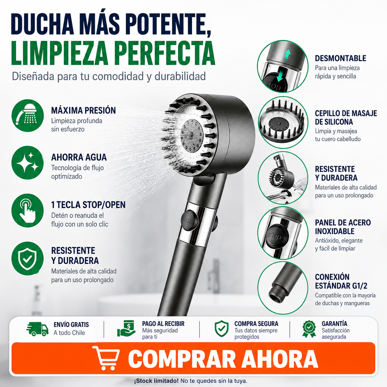 Cabezal Ducha Masajeadora Spa