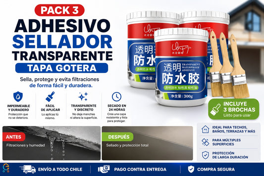 PACK 3 ADHESIVO SELLADOR TRANSPARENTE TAPA GOTERA
