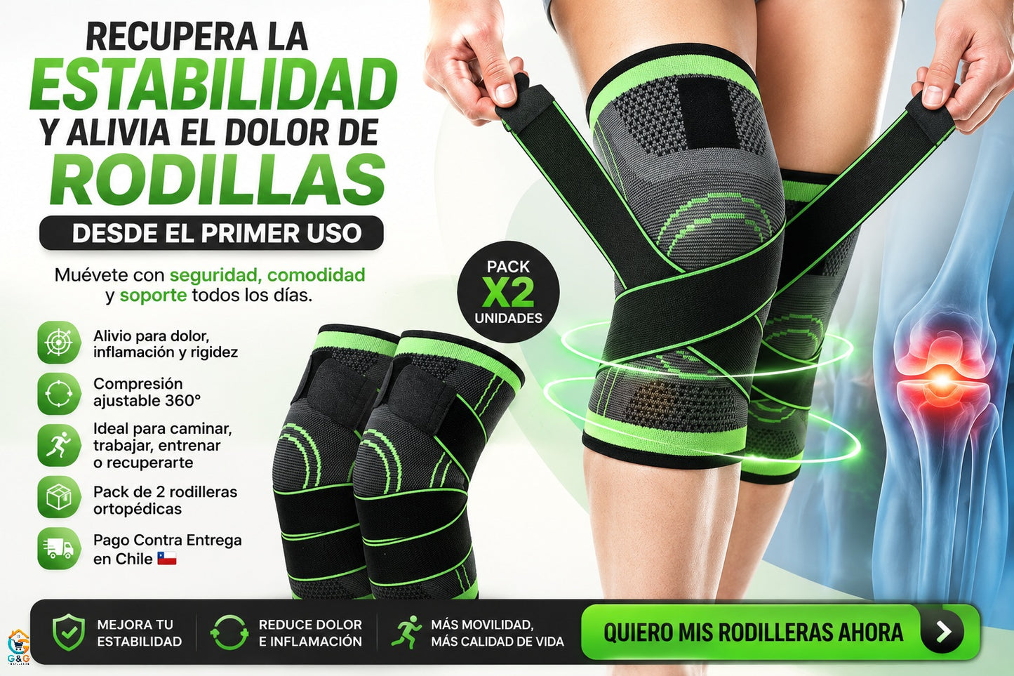 Pack 2 Rodilleras Ortopédicas De Compresión Ajustable