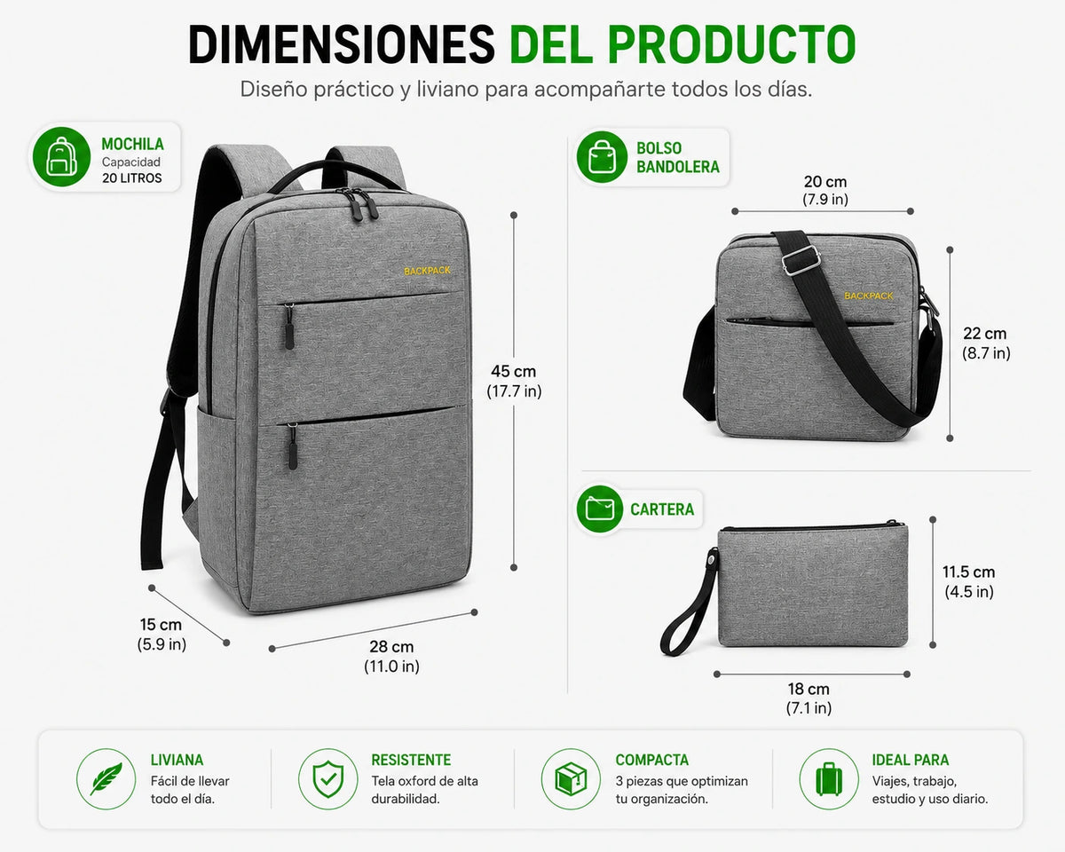3 en 1 BackPack -3 productos, una sola compra