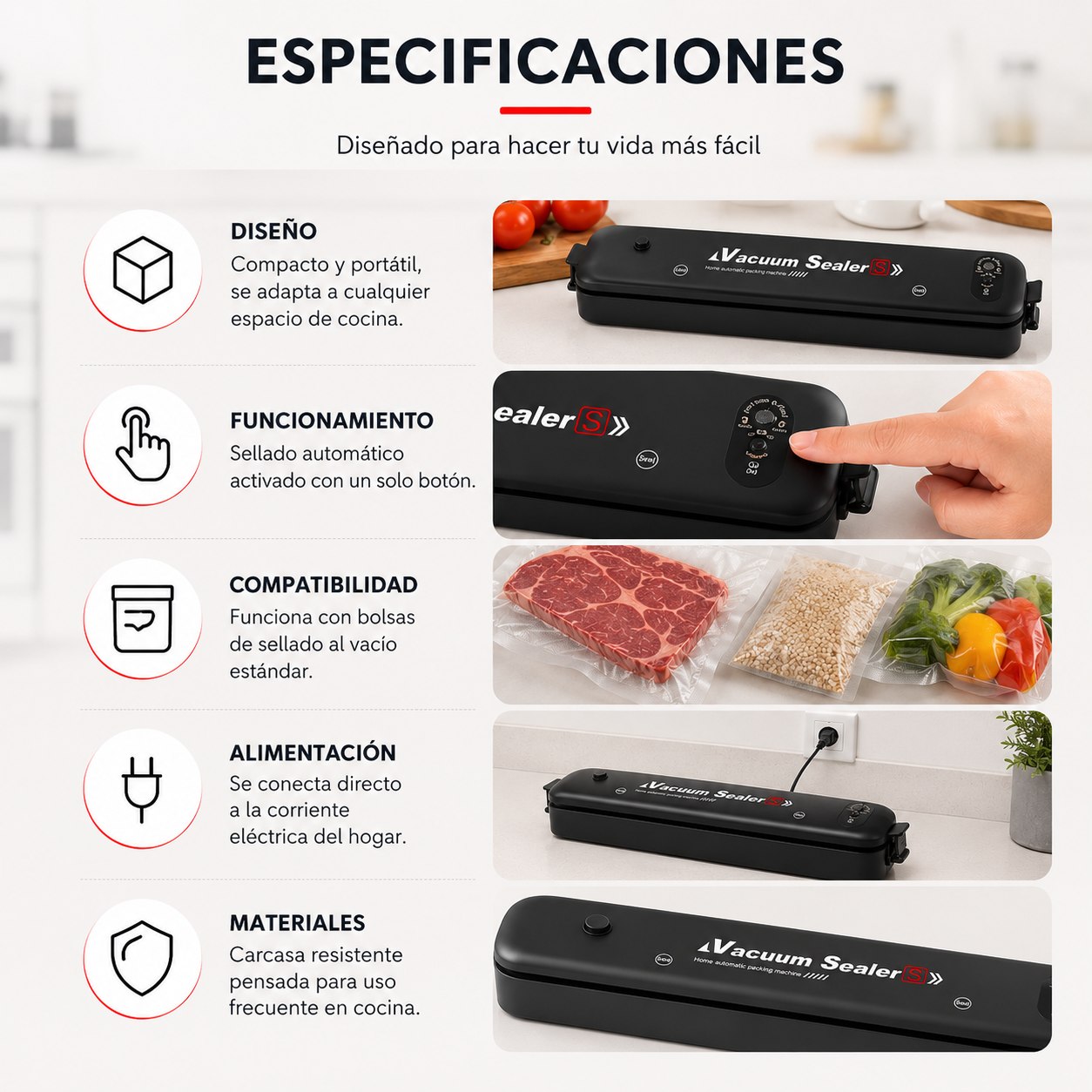 Vacuum Sealer - Sella y guarda tus alimentos en segundos