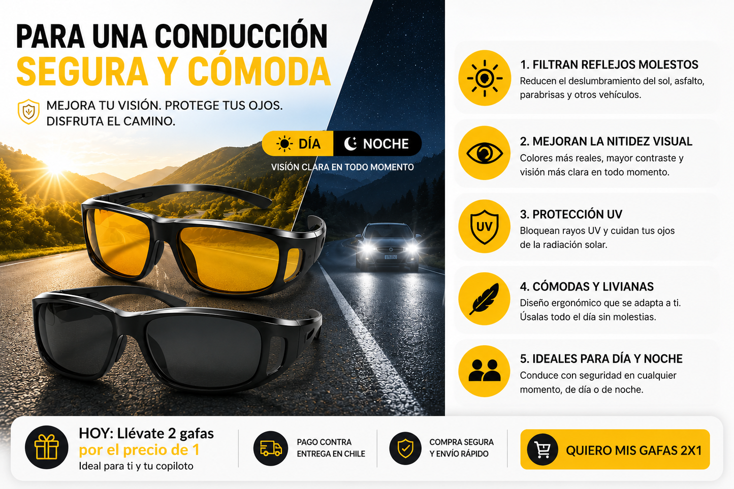 HD VISION - Gafas De Conducion 2x1 Dia Y Noche
